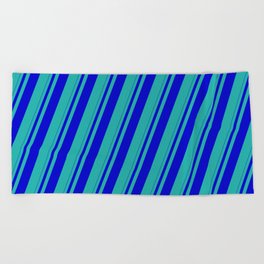 [ Thumbnail: Blue and Light Sea Green Colored Striped Pattern Beach Towel ]
