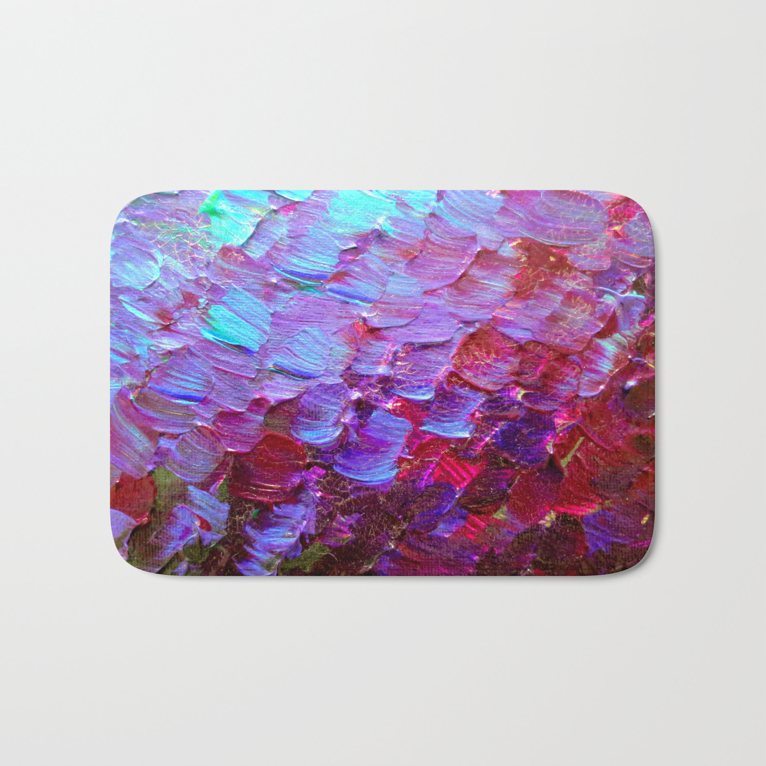 Mermaid Scales Colorful Ombre Abstract Acrylic Impasto Painting Violet Purple Plum Ocean Waves Art Bath Mat By Ebiemporium Society6