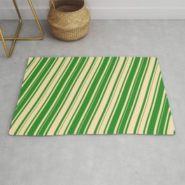 [ Thumbnail: Beige & Forest Green Colored Pattern of Stripes Rug ]