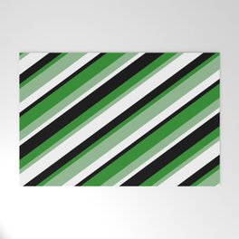 [ Thumbnail: Forest Green, Dark Sea Green, White & Black Colored Striped Pattern Welcome Mat ]
