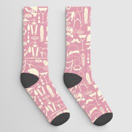 White Fashion 1920s Vintage Pattern on Blush Pink Socks