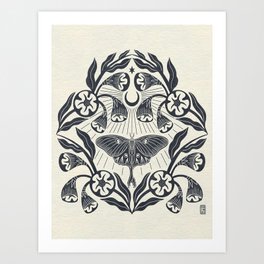 Luna Moth and Moonflowers Art Print