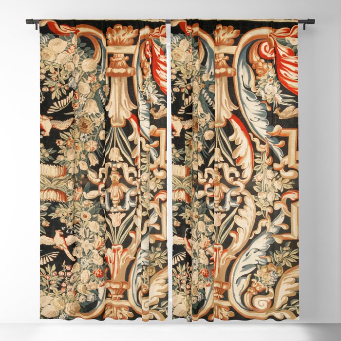 Antique French Gobelins Aubusson Tapestry Print Blackout Curtain