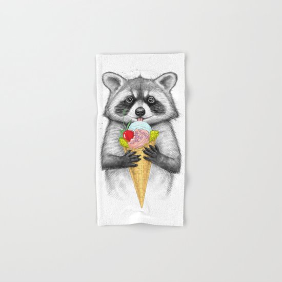 raccoon with ice cream Hand & Bath Towel