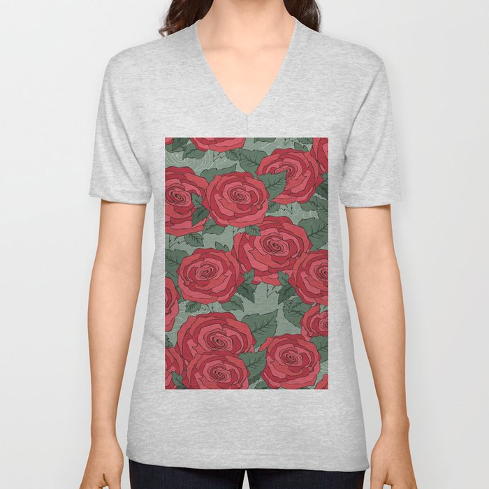 Red Roses V Neck T Shirt