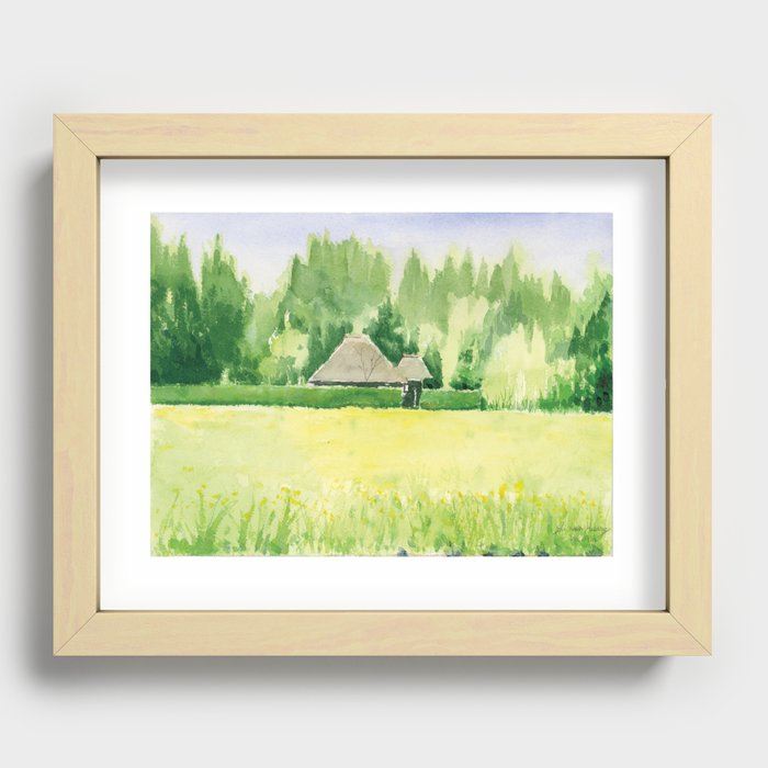 Kyoto rakushisha , Japanese Style house ,  Art Watercolor Painting print by Suisai Genki  Recessed Framed Print