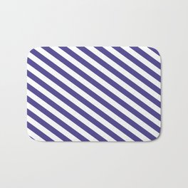 [ Thumbnail: White and Dark Slate Blue Colored Stripes Pattern Bath Mat ]
