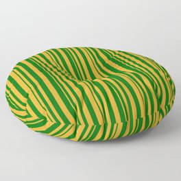 [ Thumbnail: Goldenrod and Dark Green Colored Stripes Pattern Floor Pillow ]