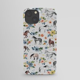 Horses and Flowers, Floral Horses, Western, Horse Art, Horse Decor, Gray iPhone Case