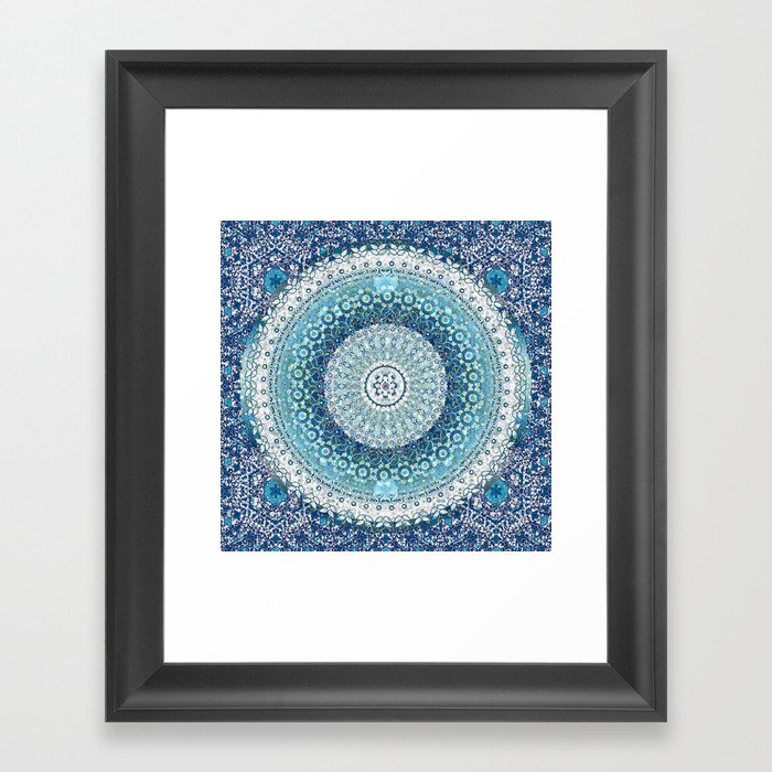 Teal Tapestry Mandala Framed Art Print