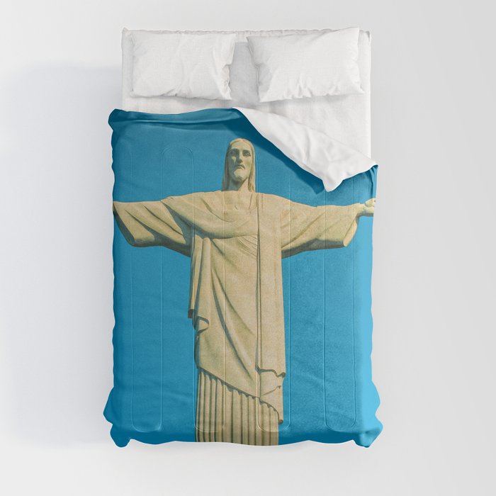 Brazil Photography - Statue Of Christ The Redeemer Under The Blue Sky Comforter