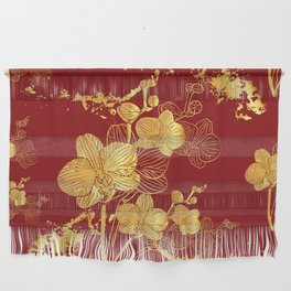 Gold & Maroon Floral Orchid Pattern Wall Hanging