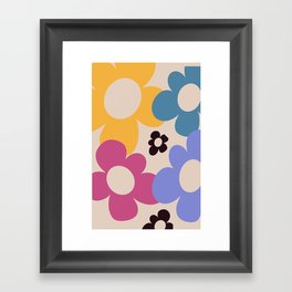 Retro Daisies X Colorful abstract Floral drawing Framed Art Print
