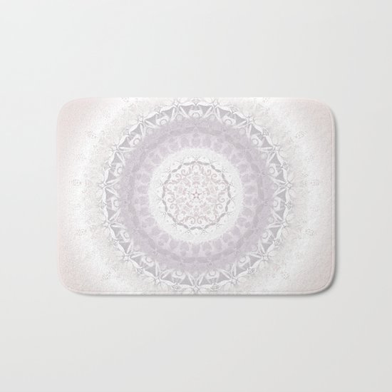Floral Damask Mandala Blush White Bath Mat