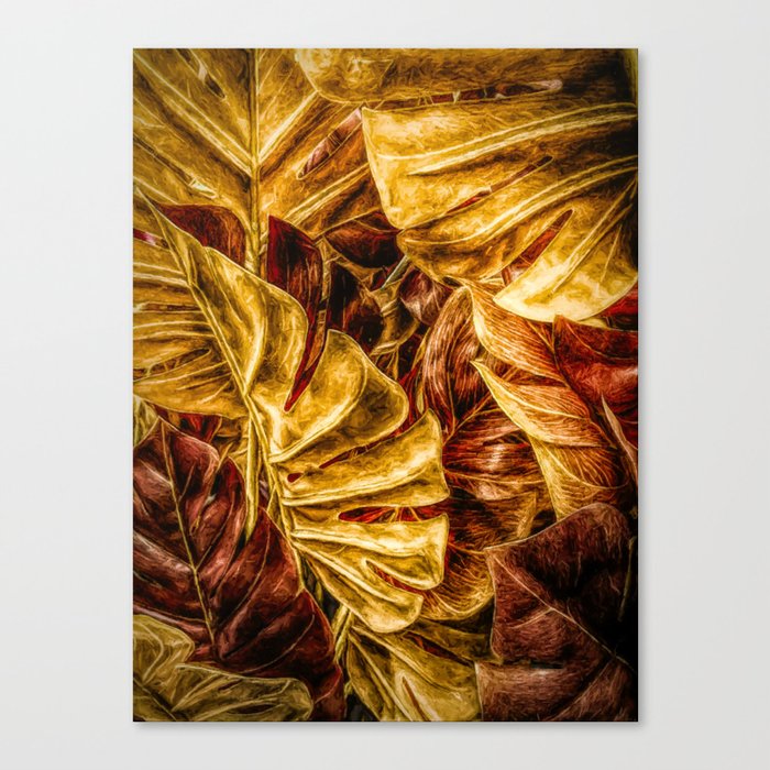 Painted Autumn Monstera Palm Leaves By Brian Vegas Canvas Print By Brianvegas Society6