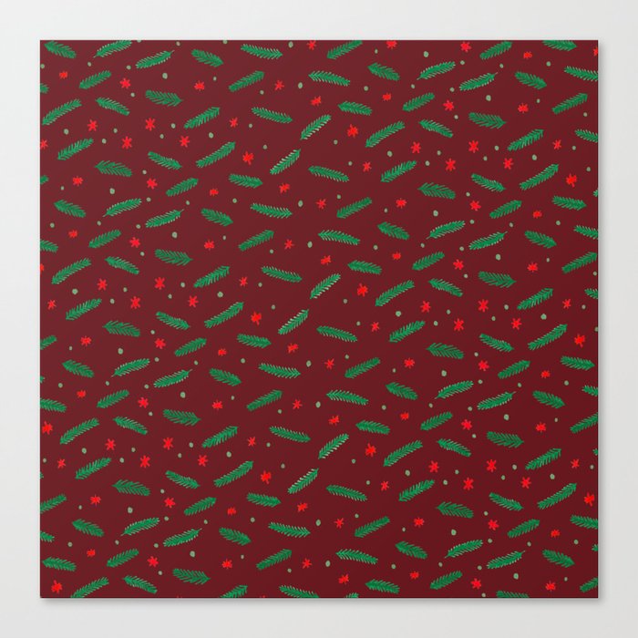 Christmas branches and stars - red Canvas Print