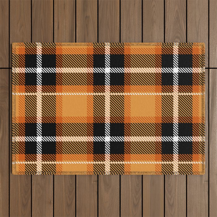 Orange + Black Plaid Outdoor Rug