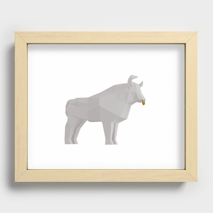 White polygonal Bull, symbol of the new year 2021 Recessed Framed Print