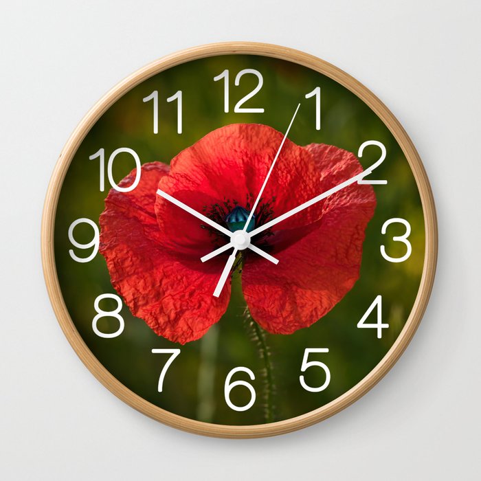 Scarlet Symphony: Vibrant Red Poppy Blooming Wall Clock