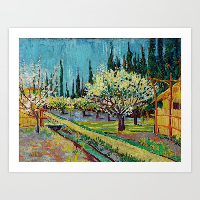 orchard bordered by cypresses 1888 by vincent van gogh Art Print