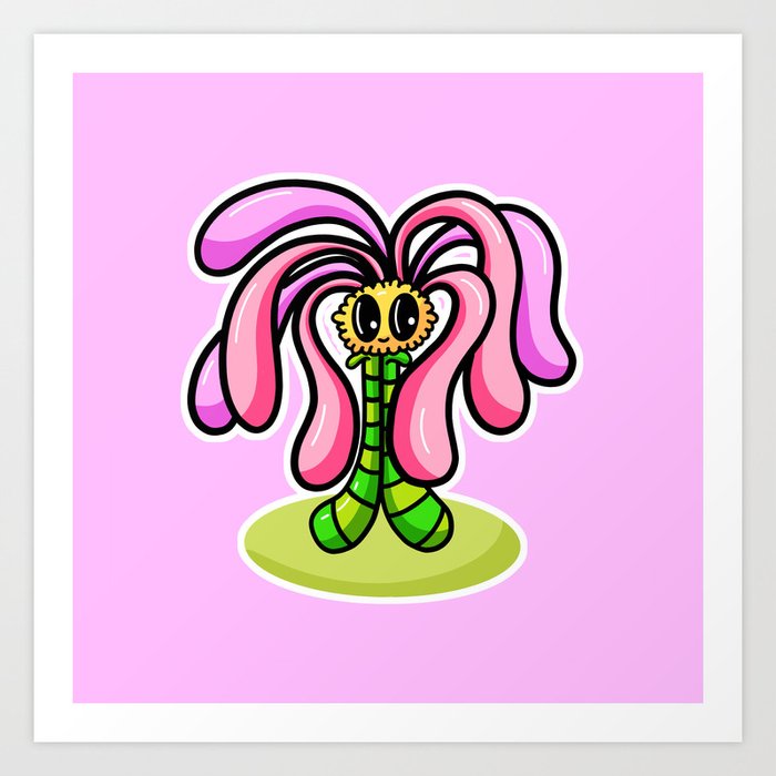 Pretty Pink Flower Cartoon Character Art Print