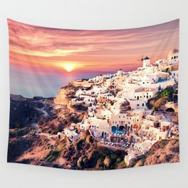 Santorini Sunset View Wall Tapestry