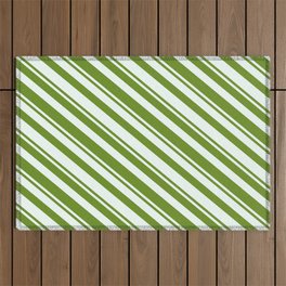 [ Thumbnail: Mint Cream and Green Colored Stripes Pattern Outdoor Rug ]