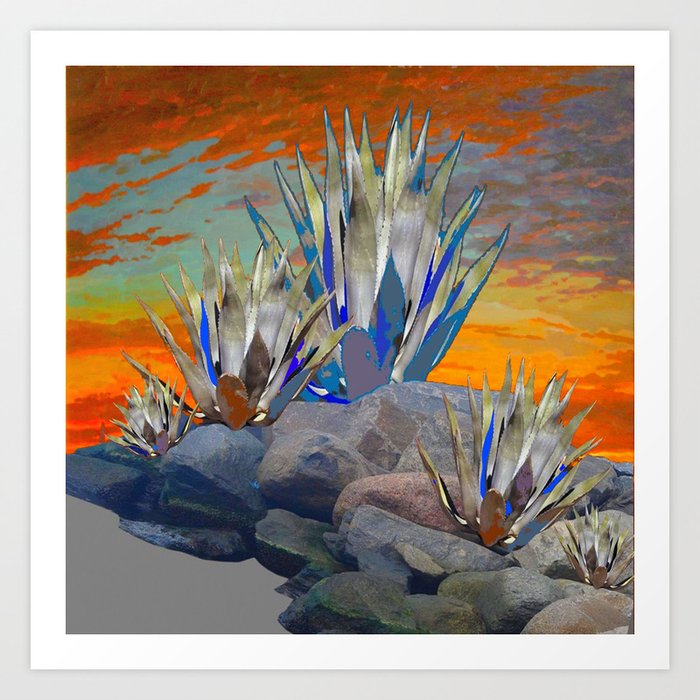 Agave Cacti Desert Sunset Landscape Art Art Print By Sharlesart