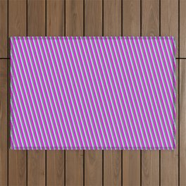 [ Thumbnail: Powder Blue, Fuchsia, and Grey Colored Lined/Striped Pattern Outdoor Rug ]