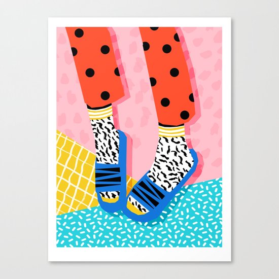 Shuvit - memphis retro fashion slides retro bright neon happy art basic decor Canvas Print