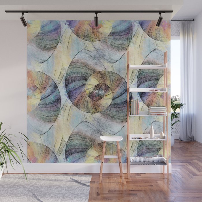 Seashells Pastels Charcoal Spiral Pattern | Saletta Home Decor Wall Mural