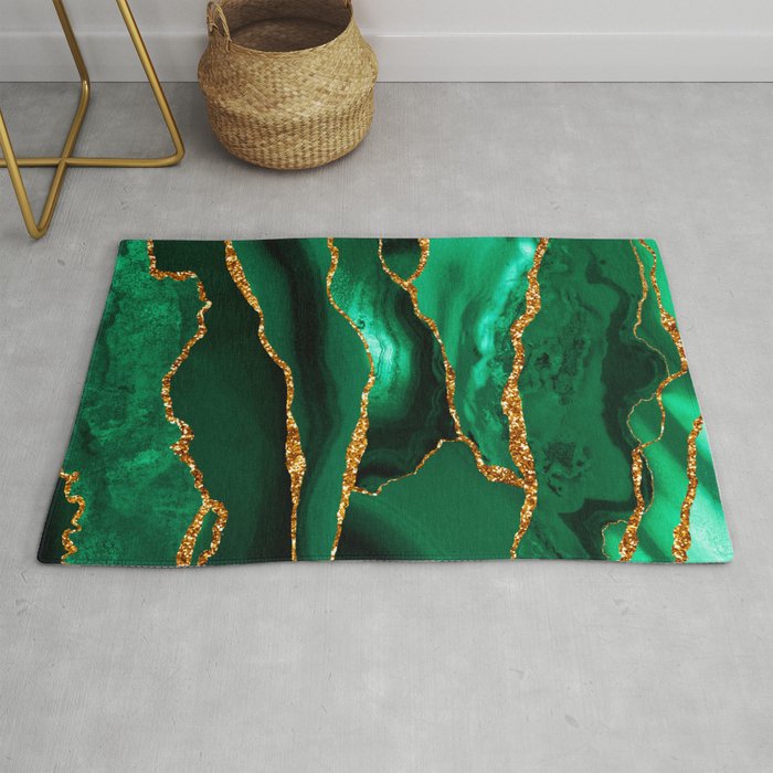Abstract Green And Gold Emerald Marble Landscape  Rug