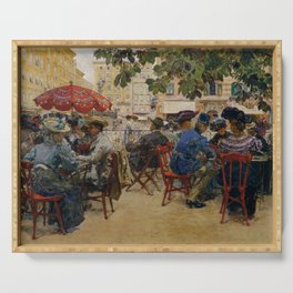Victorian Sidewalk Cafe Tomaselli in Salzburg, Vienna European portrait painting by Theodor Josef Ethofer Serving Tray