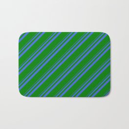 [ Thumbnail: Royal Blue and Green Colored Stripes/Lines Pattern Bath Mat ]