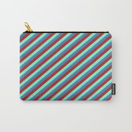 [ Thumbnail: Aquamarine, Blue & Red Colored Lined/Striped Pattern Carry-All Pouch ]