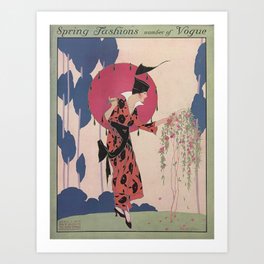 Chinoiserie Woman with Umbrella - Vintage Fashion Magazine Cover - June 1914 Art Print