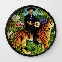 Henri Rousseau Dreaming of Tigers tropical big cat jungle scene by Henri Rousseau Wall Clock