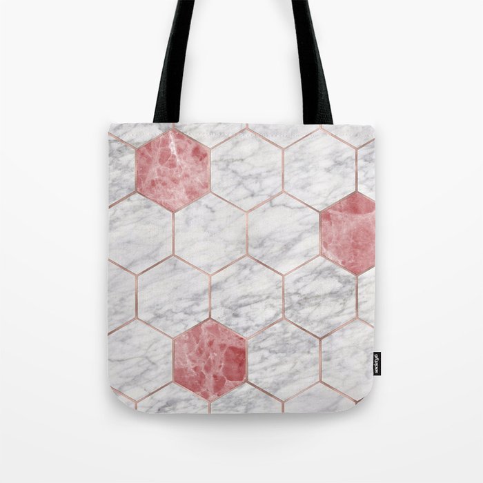 Rosa marble hexagons Tote Bag