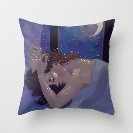 The Dreamer Purple Glitter Moon Aesthetic Modern Art Throw Pillow