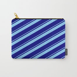 [ Thumbnail: Light Sky Blue & Blue Colored Lined Pattern Carry-All Pouch ]