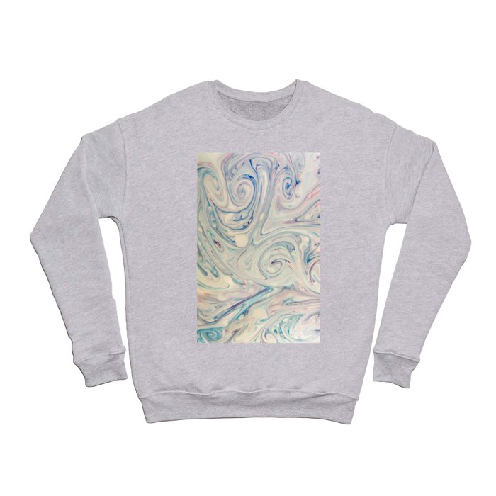 White Blue Pink Modern Abstract Fluid Marbling Art Crewneck Sweatshirt