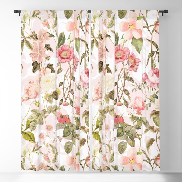 Vintage & Shabby Chic - Pink Sepia Summer Flowers Blackout Curtain