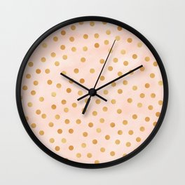 Golden Polka Dots on Pastel Pink Wall Clock