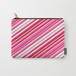 [ Thumbnail: Hot Pink, Crimson, and Mint Cream Colored Stripes/Lines Pattern Carry-All Pouch ]