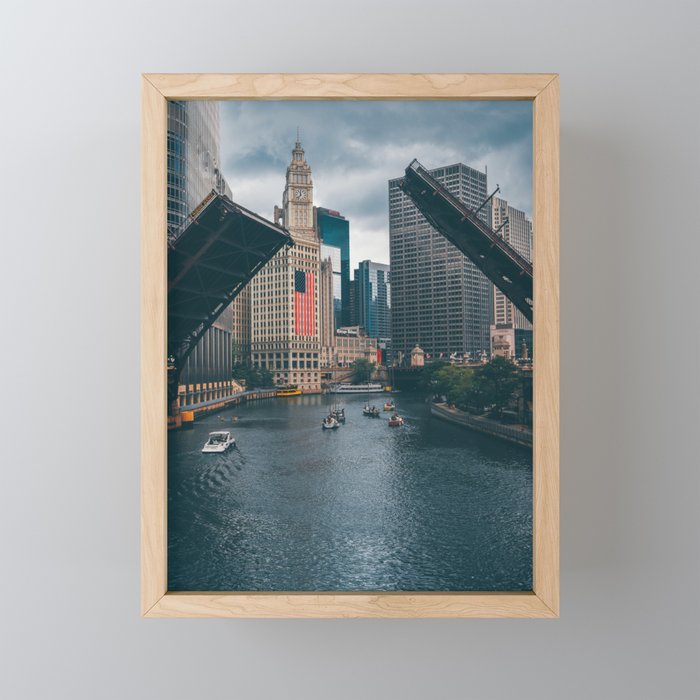 Chicago River Bridge Lifts Framed Mini Art Print