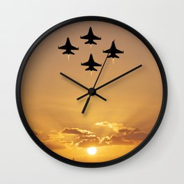 Fighter Jets At Sunset Wall Clock