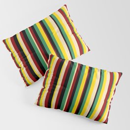 [ Thumbnail: Sea Green, Yellow, Tan, Dark Red, and Black Colored Lines Pattern Pillow Sham ]