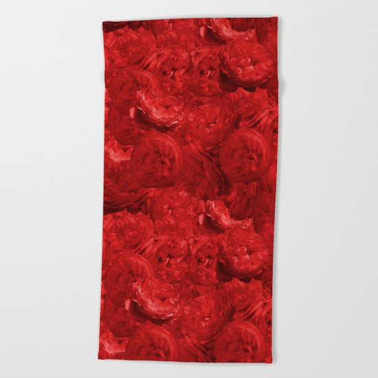 Bed of fire red roses - Rose floral Flowers Beach Towel