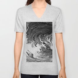 Fluid Abstract Art - White Branched Flux - Black and White - Oil painting V Neck T Shirt
