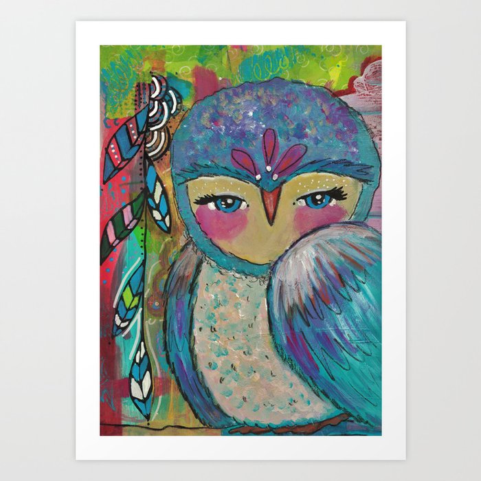 mixed media colorful owl